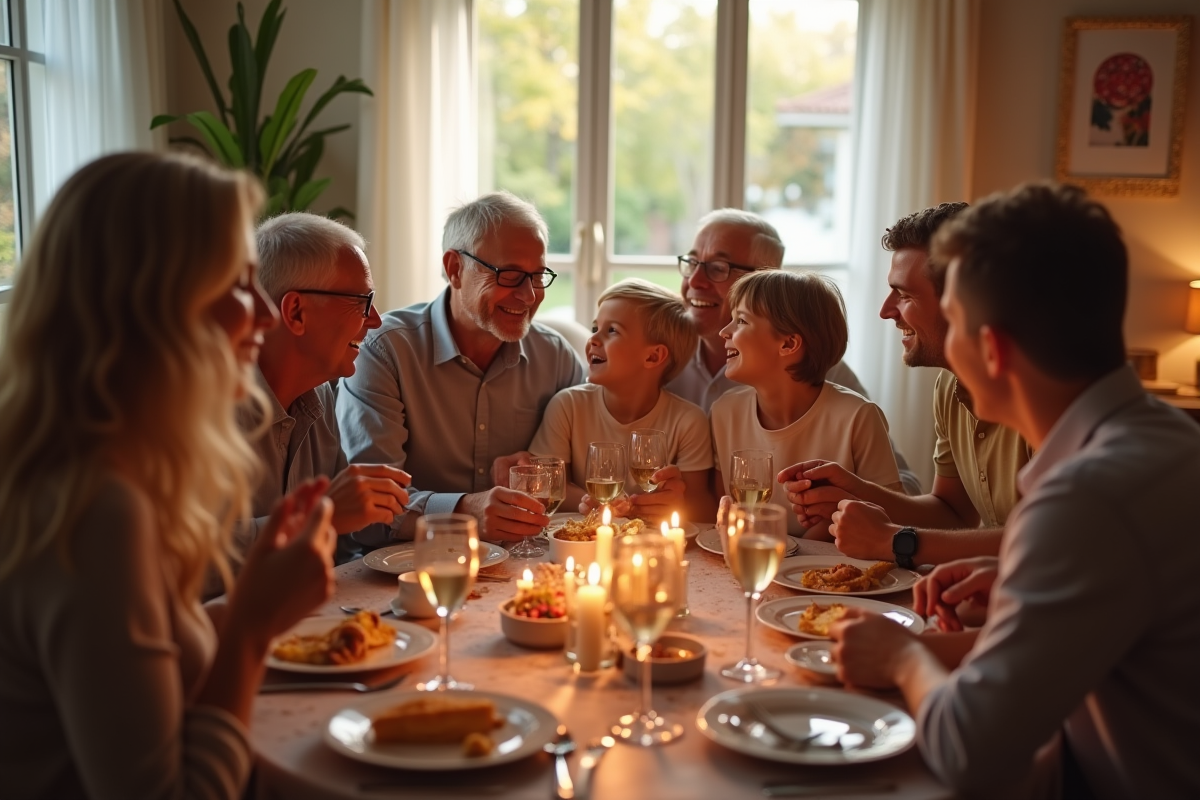 Famille et amis rieurs lors d