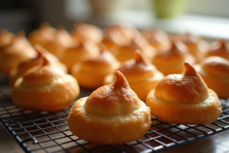 Choux craquelins fraîchement cuits sur un grille