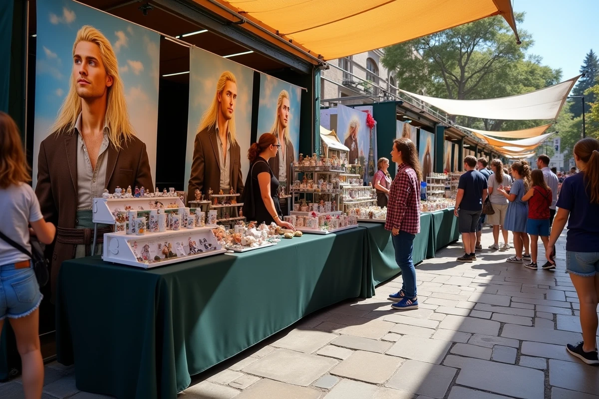 Stand de produits dérivés Disney Kristoff lors d'une convention de fans en plein air