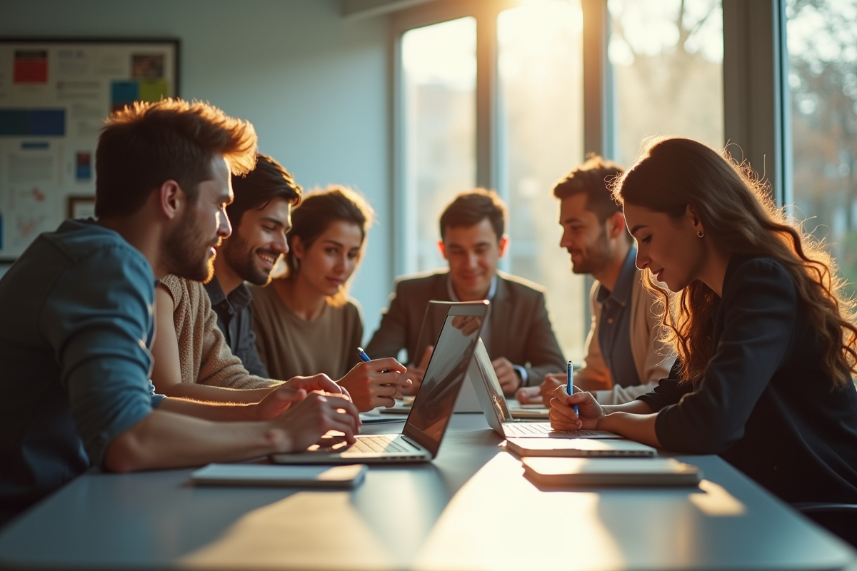 Groupe d'étudiants divers travaillant ensemble à la bibliothèque