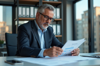 Expert immobilier en bureau examinant des rapports de valuation