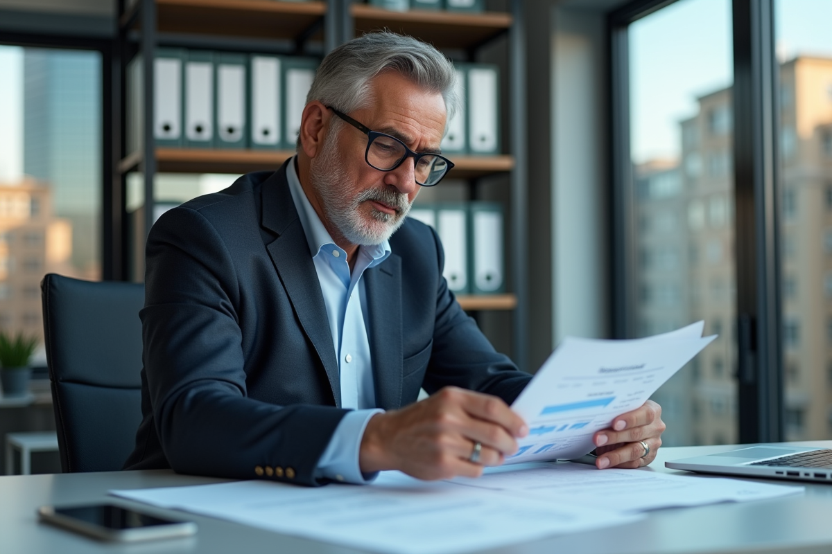 Expert immobilier en bureau examinant des rapports de valuation
