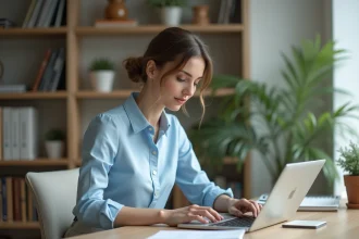 Femme professionnelle travaillant sur son ordinateur dans un bureau calme