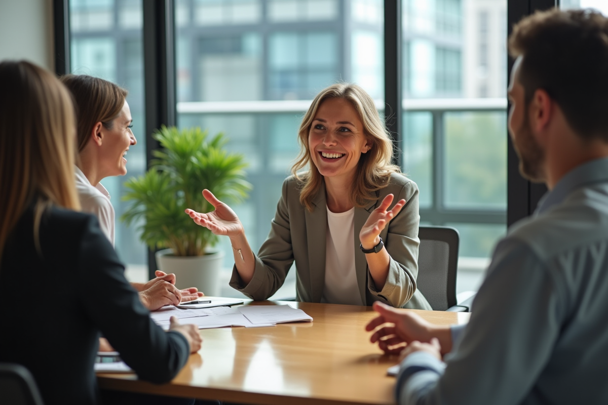 Femme d'affaires souriante en réunion de travail
