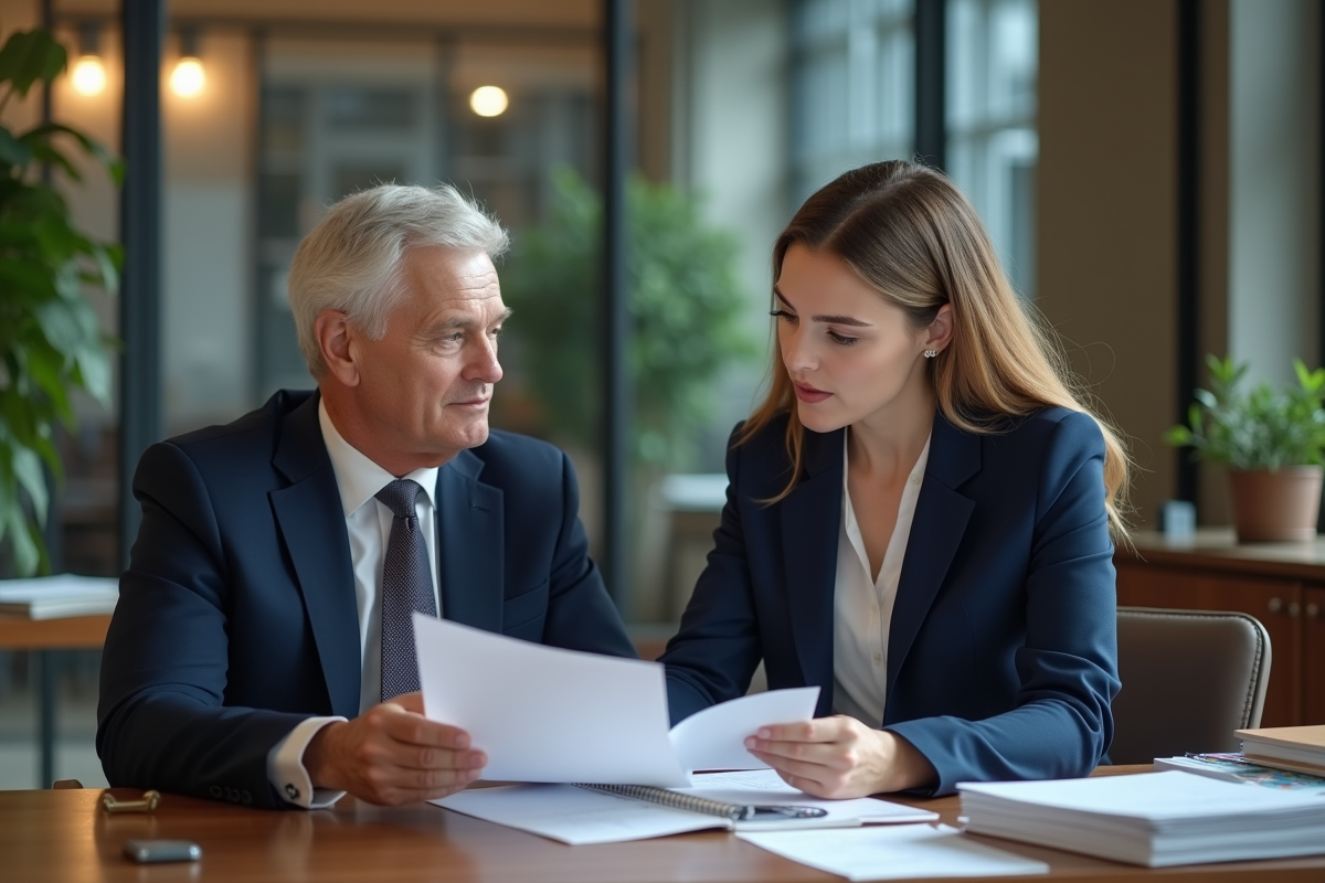 Femme professionnelle discutant avec conseiller bancaire