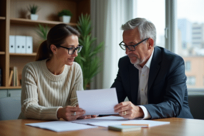 Femme et conseiller financier dans un bureau moderne