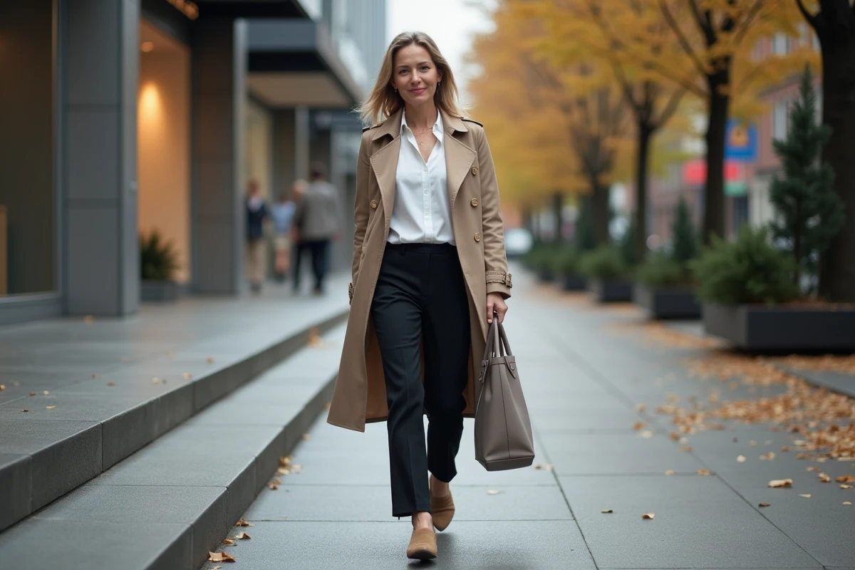 Femme marche dans la ville avec style décontracté
