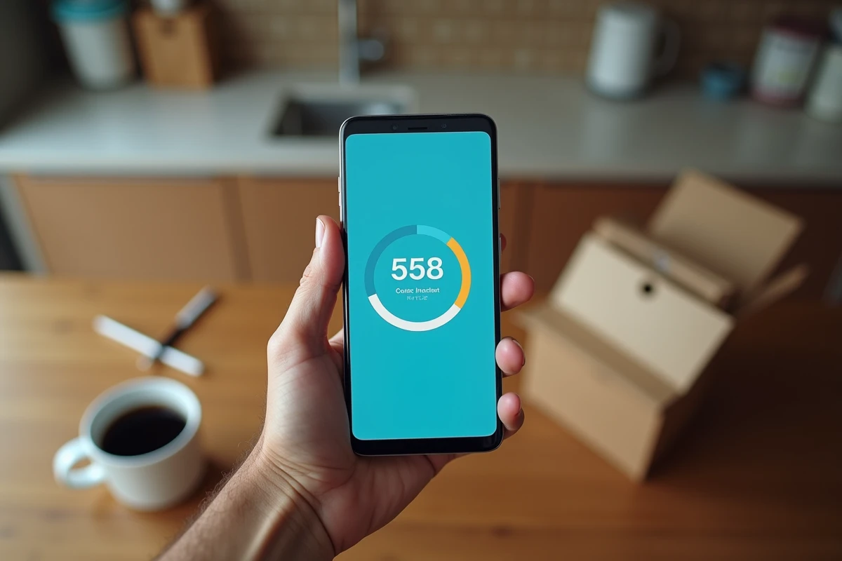 Gros plan d'une main tenant un smartphone affichant un numéro de téléphone de livreur Amazon sur une application de suivi de colis
