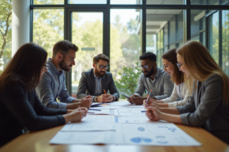 Groupe de professionnels divers travaillant en équipe dans un bureau moderne