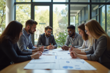 Groupe de professionnels divers travaillant en équipe dans un bureau moderne
