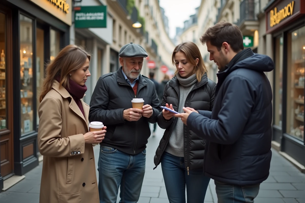 Habitants du quartier de Caen réunis sur le trottoir visiblement sous le choc après un drame local