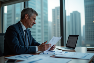 Homme d'affaires réfléchi dans un bureau moderne