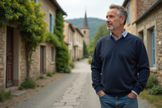 Homme d'âge moyen dans un village rural français