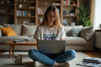Jeune femme regardant un site de streaming cinéma