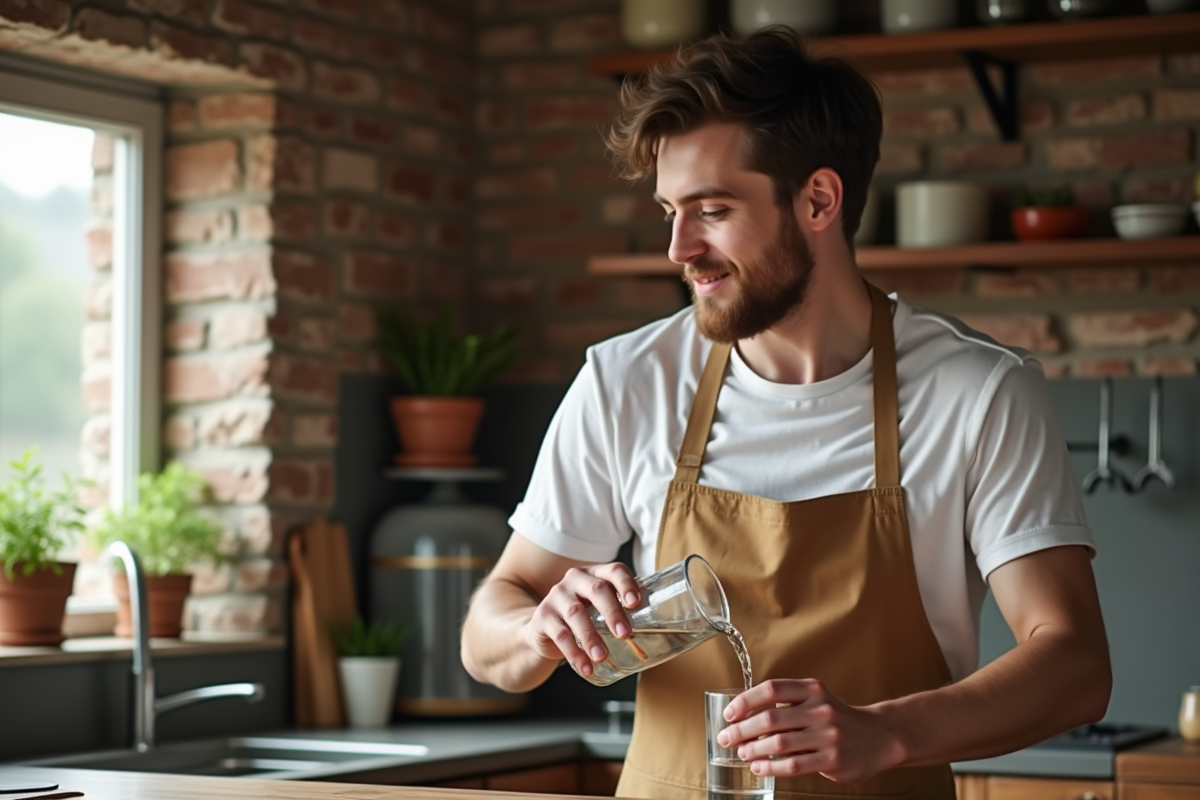 Jeune homme versant de l