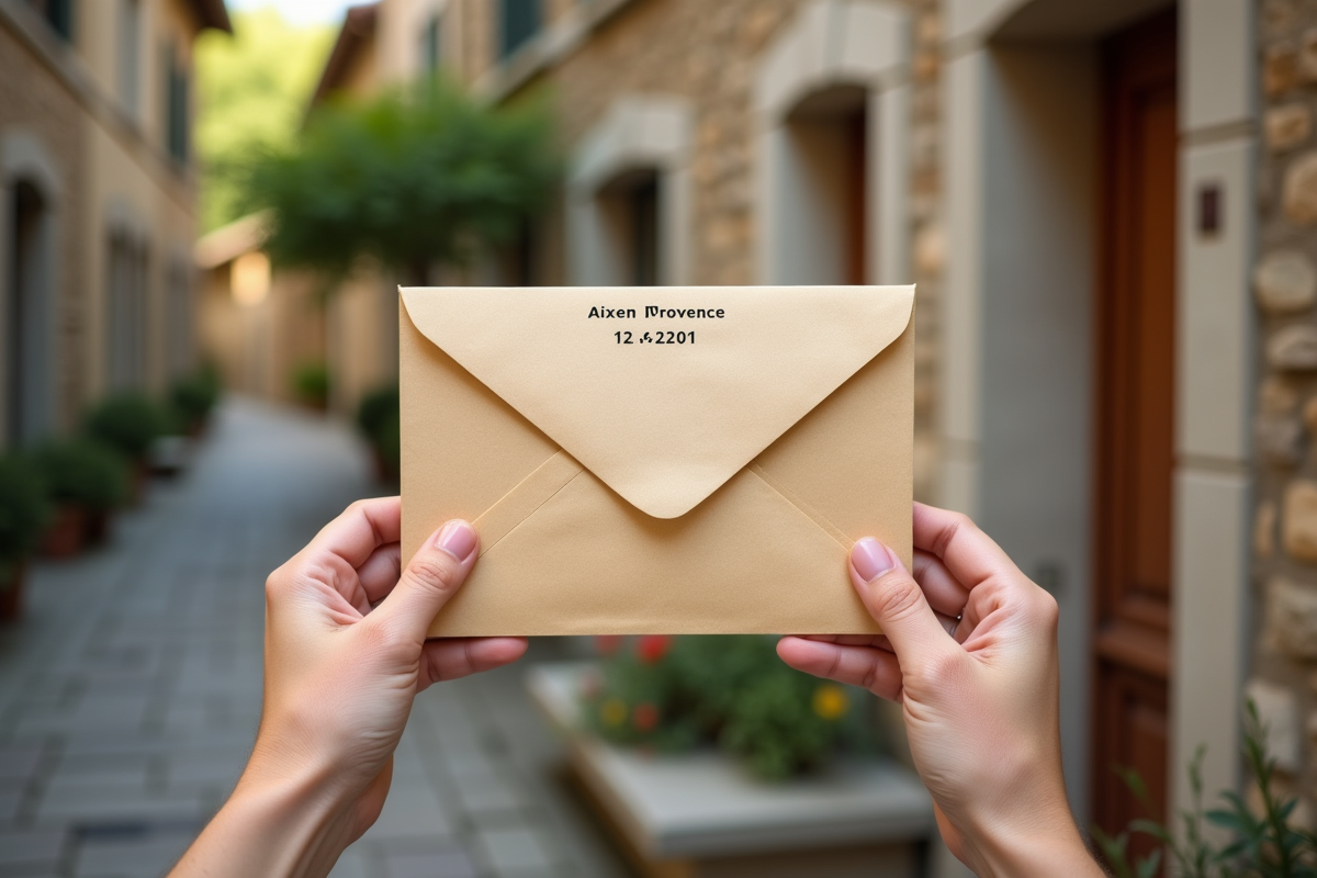 Mains tenant une enveloppe dans un mur provencal