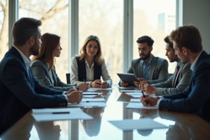 Groupe de professionnels en réunion d'affaires discussion documents