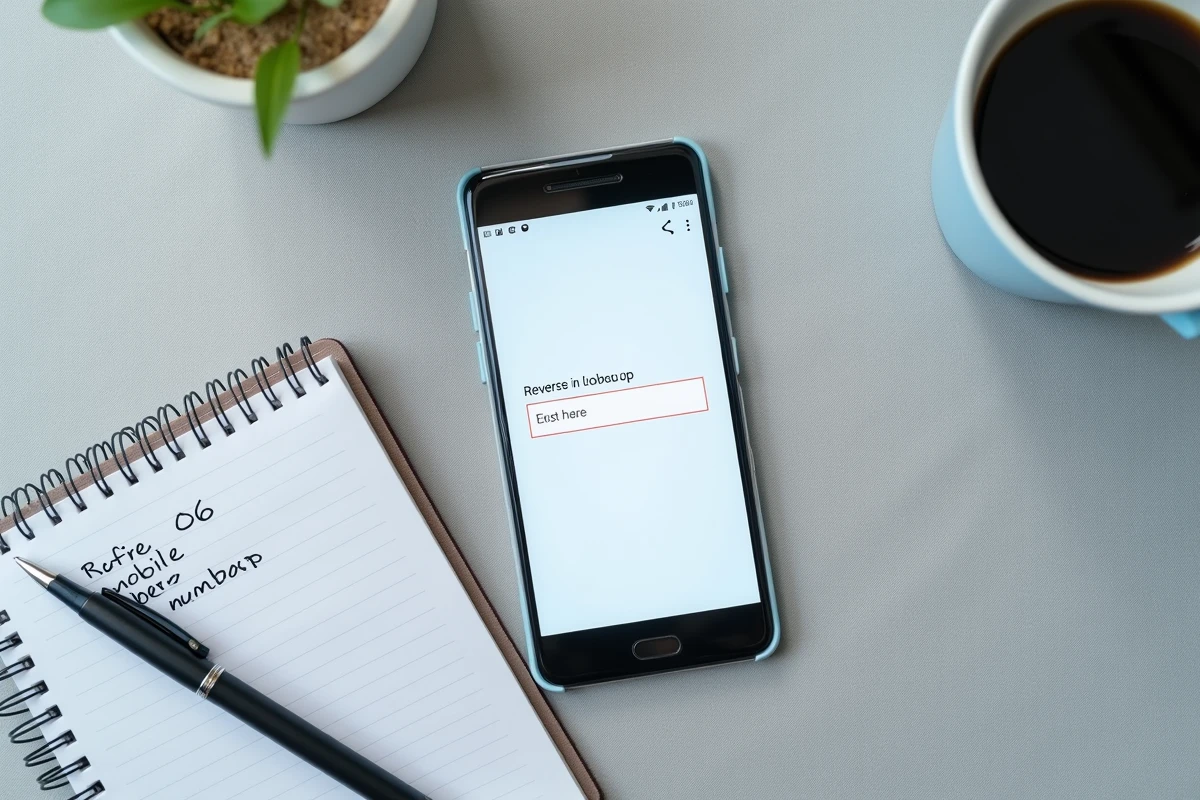 Smartphone affichant une recherche sur un annuaire inversé gratuit pour identifier un numéro de mobile 06 inconnu
