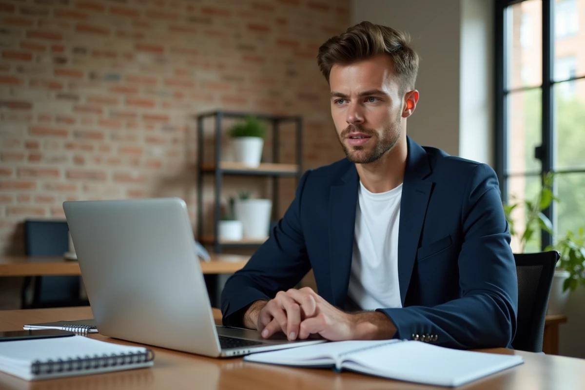 Yoann Usai concentré à son bureau, jonglant entre carrière professionnelle et vie personnelle organisée
